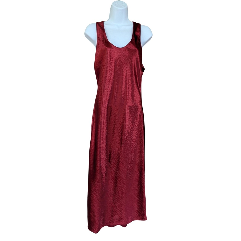 Banana Republic Womens Dress Medium Red Satin Slip Maxi Sleeveless Bias Cut